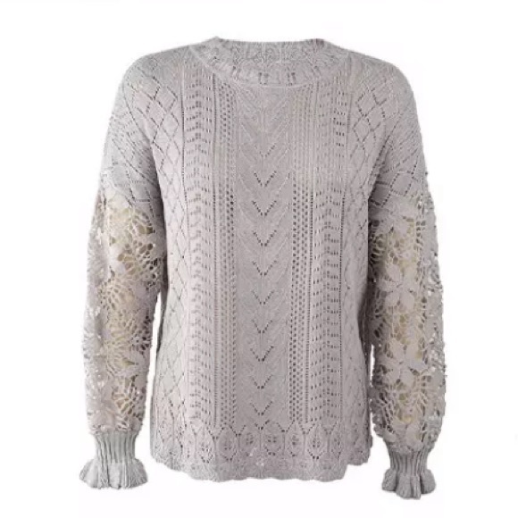 Last 1 M! New Bohemian Chic Knit Slouchy Sweater with Crochet Sleeves - Picture 8 of 10